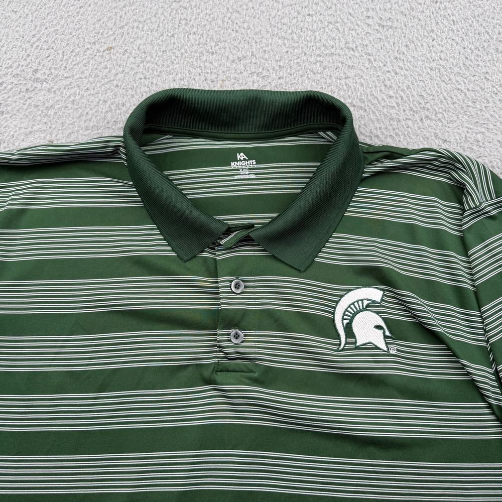 Michigan State Spartans Knights Apparel Polo Shirt Mens XL Green Striped NCAA
